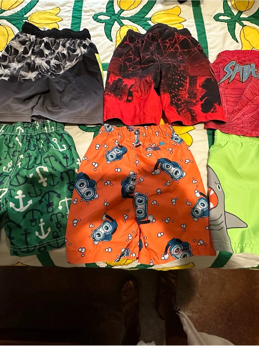 Assorted Boys' Swim Shorts Pack - Bright Orange Anchor Green Neon